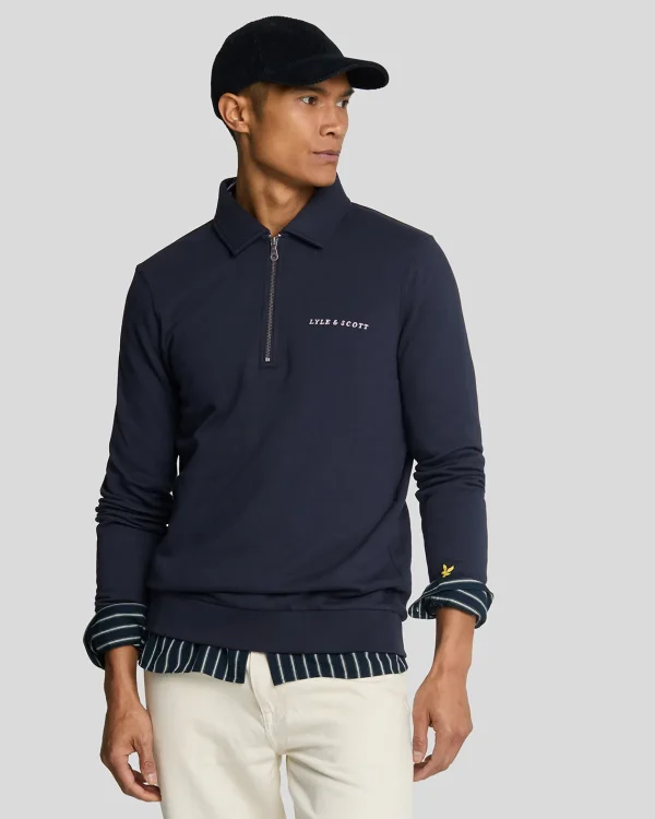 Lyle & Scott Drehbuchsticke<Bestickter Pullover mit 1/4 Reißverschluss und Kragen DarkNavy/Cove