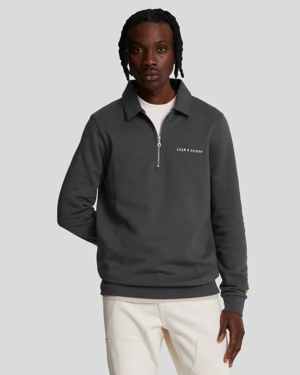 Lyle & Scott Drehbuchsticke | Pullover & Strickwaren<Bestickter Pullover mit 1/4 Reißverschluss und Kragen Gunmetal/Cove