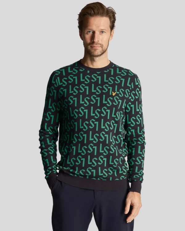 Lyle & Scott Golf<Golf Monogramm gestrickt Rundhalsausschnitt Pullover DunkleMarine