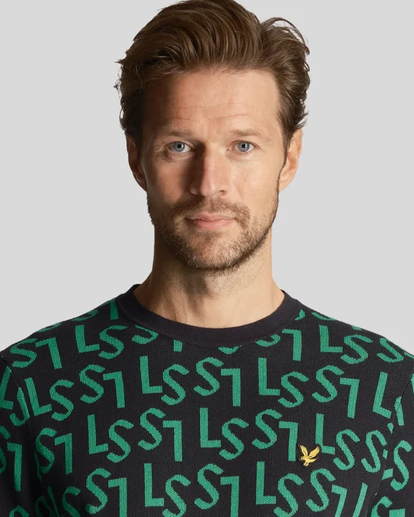 Lyle & Scott Golf<Golf Monogramm gestrickt Rundhalsausschnitt Pullover DunkleMarine