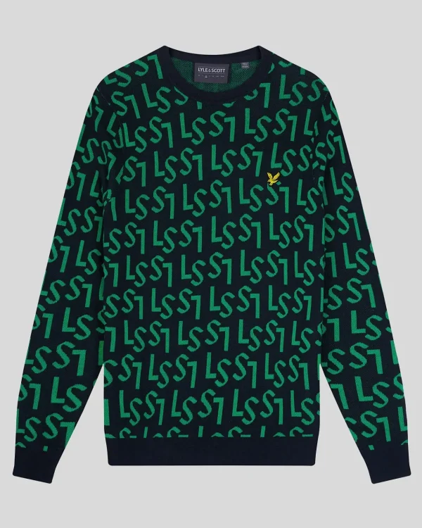 Lyle & Scott Golf<Golf Monogramm gestrickt Rundhalsausschnitt Pullover DunkleMarine