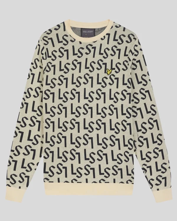Lyle & Scott Golf<Golf Monogramm gestrickt Rundhalsausschnitt Pullover Sanddüne