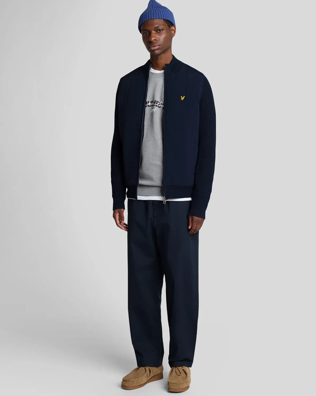 hybride_texturierte_strickjacke_mit_reiverschluss_1-1.webp Lyle & Scott Pullover & Strickwaren<Hybride texturierte Strickjacke mit Reißverschluss MuddyNavy