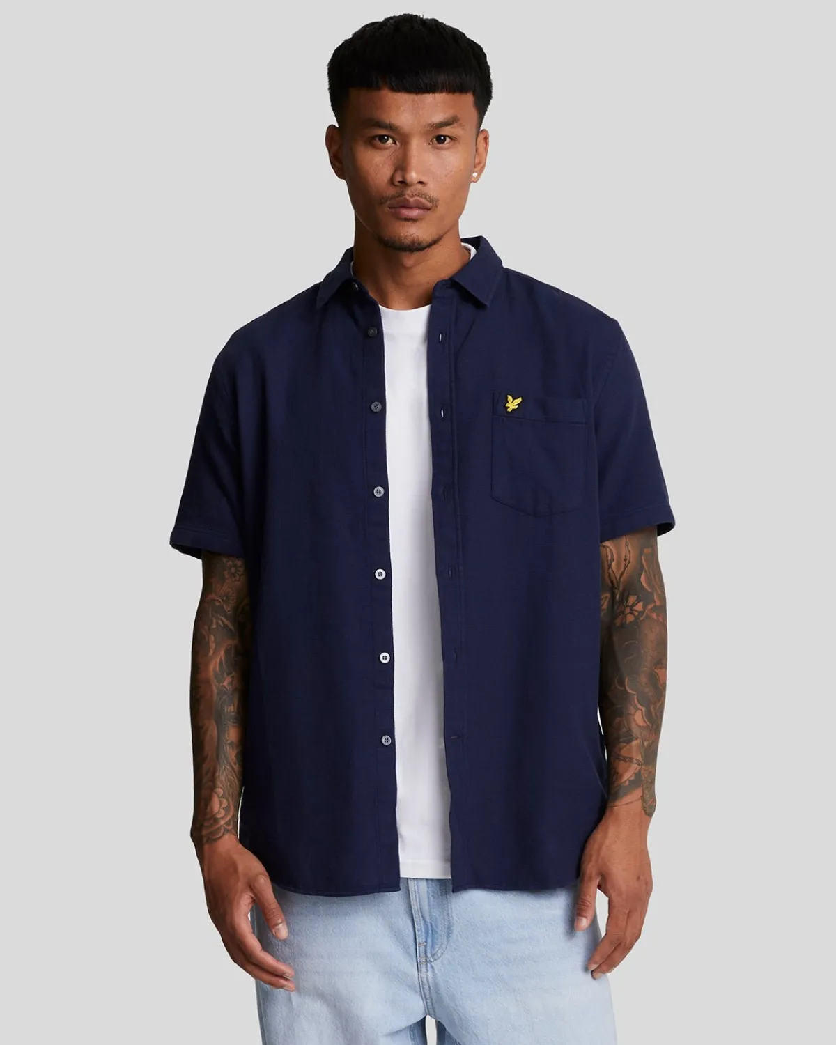 kurzrmeliges_hemd_aus_korbgeflecht_0.webp Lyle & Scott Hemden<Kurzärmeliges Hemd aus Korbgeflecht Navy
