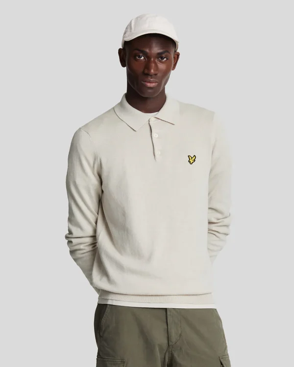 Lyle & Scott Polohemden<Langärmeliges gestricktes Poloshirt aus Baumwolle und Merino Cove