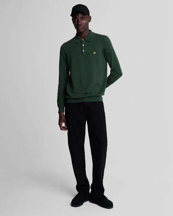 Lyle & Scott Polohemden<Langärmeliges gestricktes Poloshirt aus Baumwolle und Merino ArgyleTeal