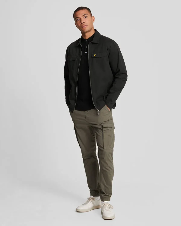 Lyle & Scott Polohemden<Langärmeliges gestricktes Poloshirt aus Baumwolle und Merino JetBlack