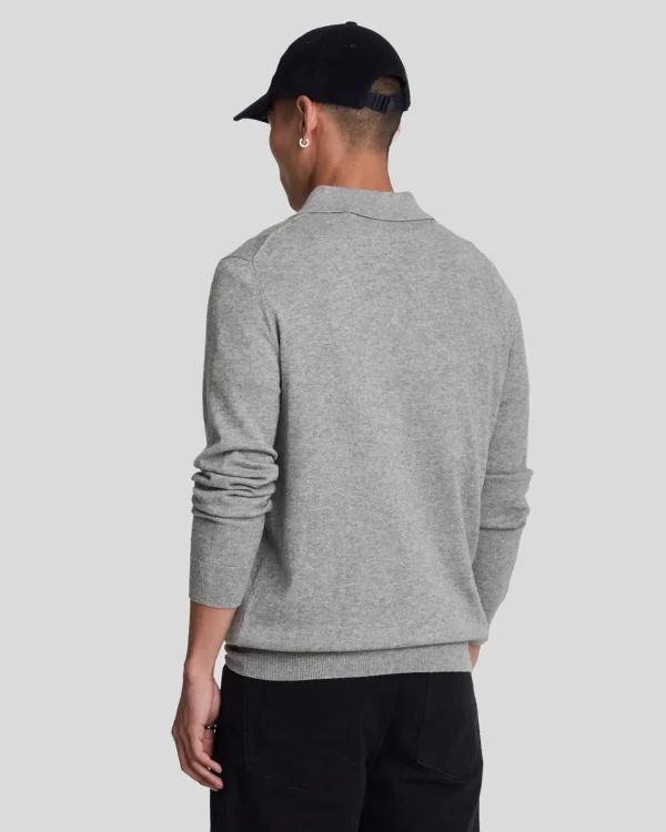 Lyle & Scott Polohemden<Langärmeliges gestricktes Poloshirt aus Baumwolle und Merino MidGreyMarl
