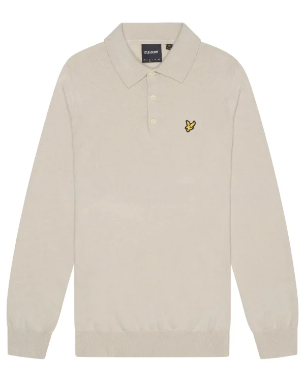Lyle & Scott Polohemden<Langärmeliges gestricktes Poloshirt aus Baumwolle und Merino Cove