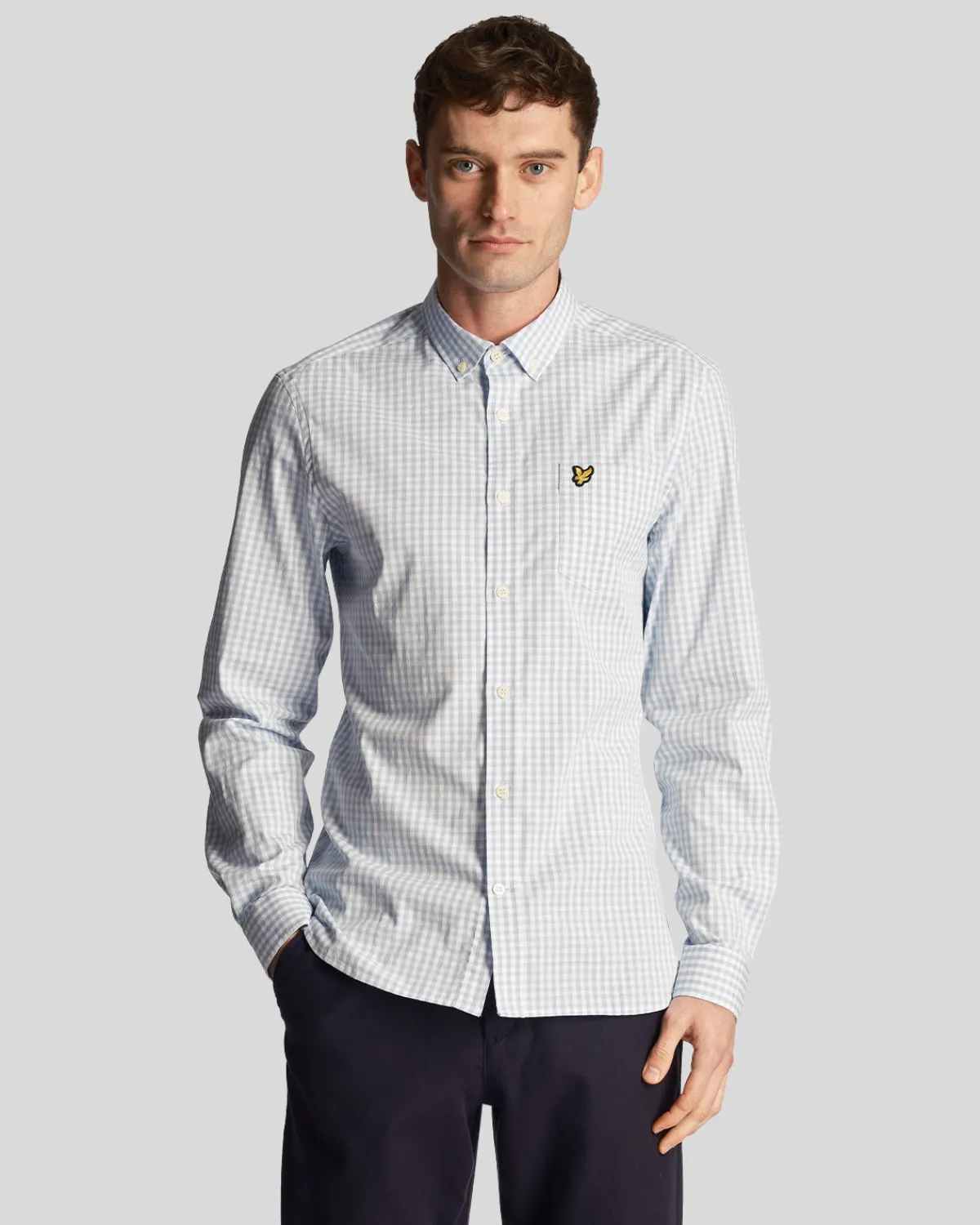 langrmeliges_slim_fit_gingham_hemd_0.webp Lyle & Scott Hemden<Langärmeliges Slim Fit Gingham Hemd Hellblau/weiß