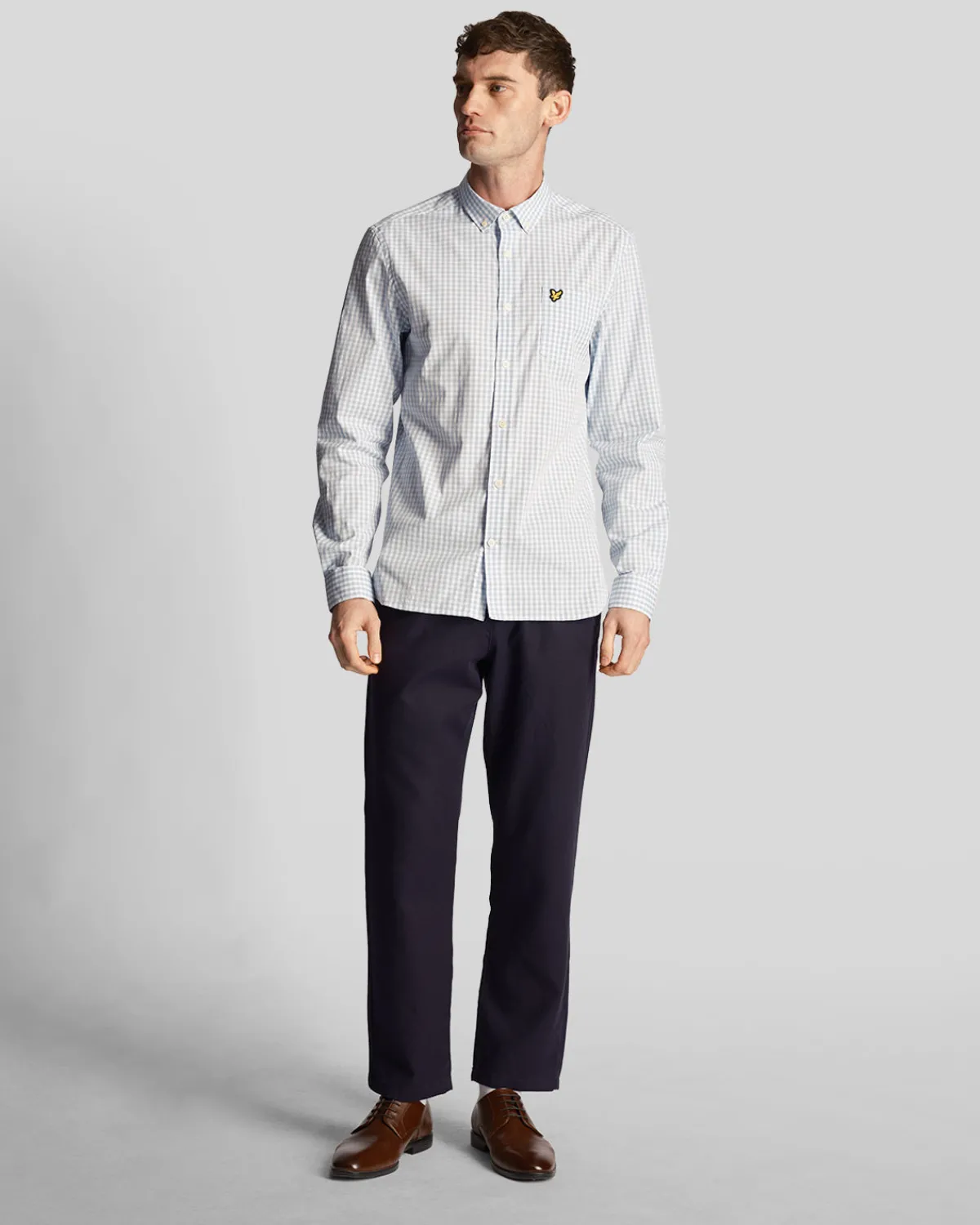 langrmeliges_slim_fit_gingham_hemd_1.webp Lyle & Scott Hemden<Langärmeliges Slim Fit Gingham Hemd Hellblau/weiß