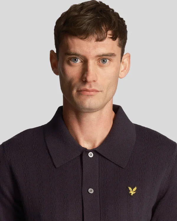 Lyle & Scott Polohemden<Polohemd mit strukturiertem Streifenstrick DunkleMarine