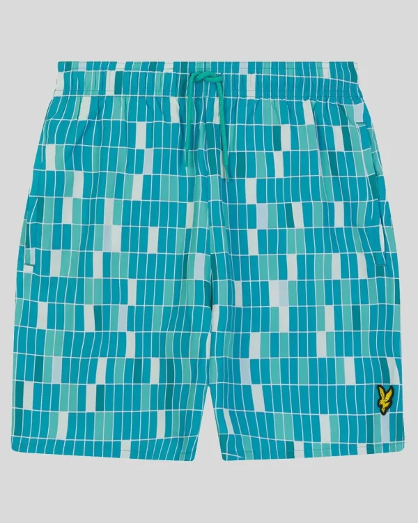 Lyle & Scott Vermächtnis | Kurze Hosen<Pool Print Badeshorts Fliesenblau