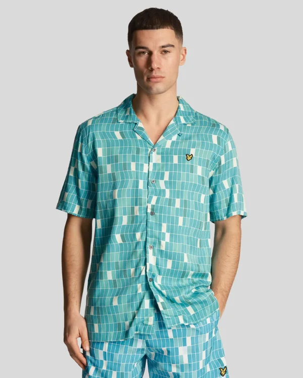 Lyle & Scott Hemden<Pool Print Hemd Fliesenblau