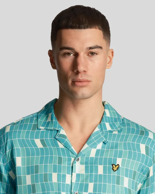 Lyle & Scott Hemden<Pool Print Hemd Fliesenblau