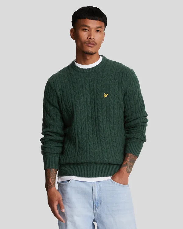 Lyle & Scott Pullover & Strickwaren<Rundhals-Pullover mit Kabel DarkGreenMarl