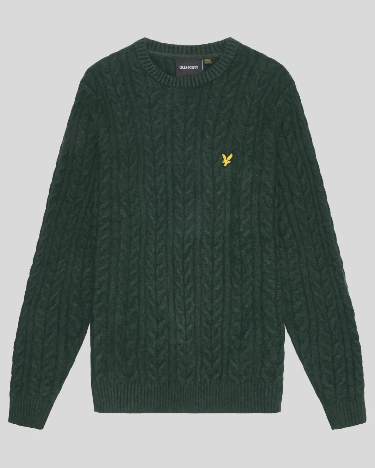 rundhalspullover_mit_kabel_4.webp Lyle & Scott Pullover & Strickwaren<Rundhals-Pullover mit Kabel DarkGreenMarl