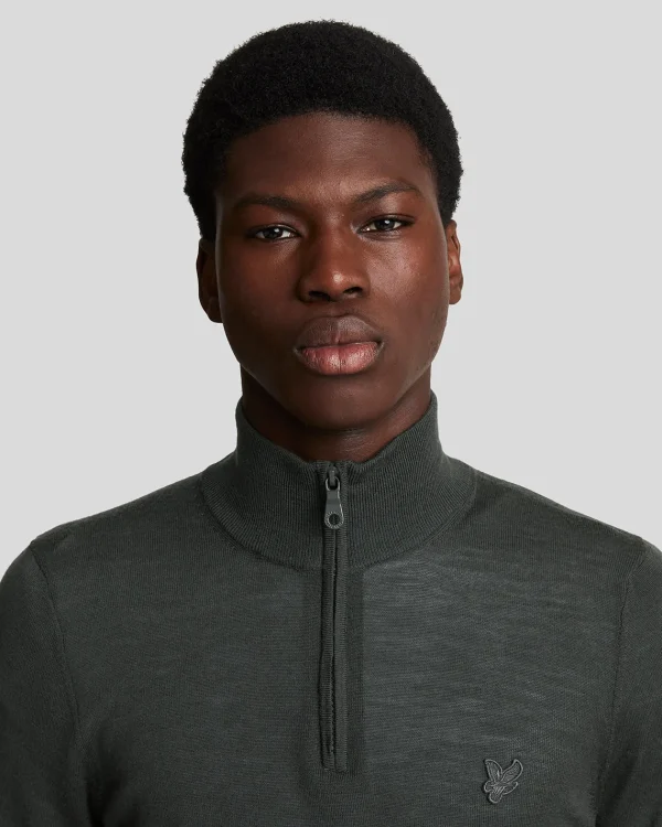 Lyle & Scott Reframed | Pullover & Strickwaren<Tonal Eagle Merino 1/4 Zip Pullover Gunmetal