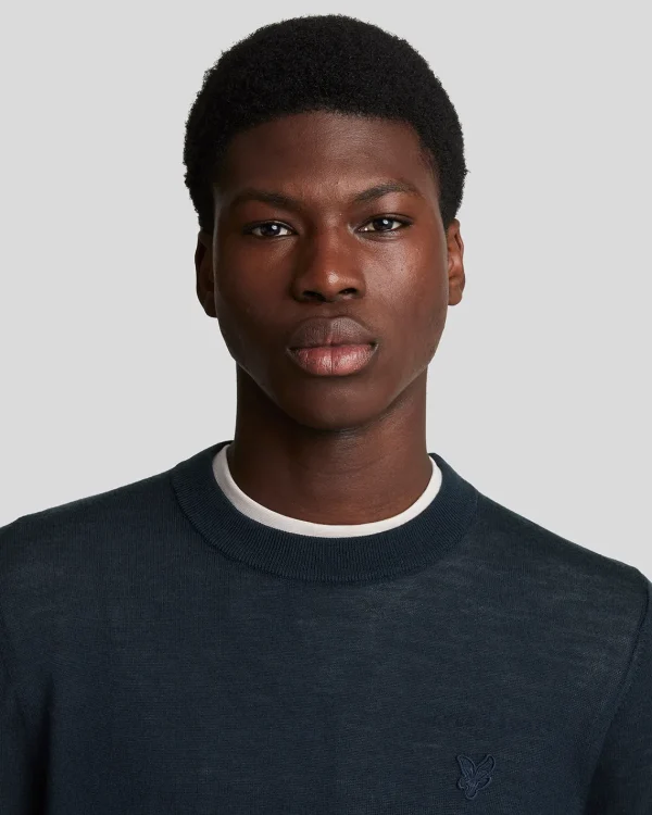 Lyle & Scott Reframed | Pullover & Strickwaren<Tonal Eagle Merino Rundhals-Pullover DarkNavy