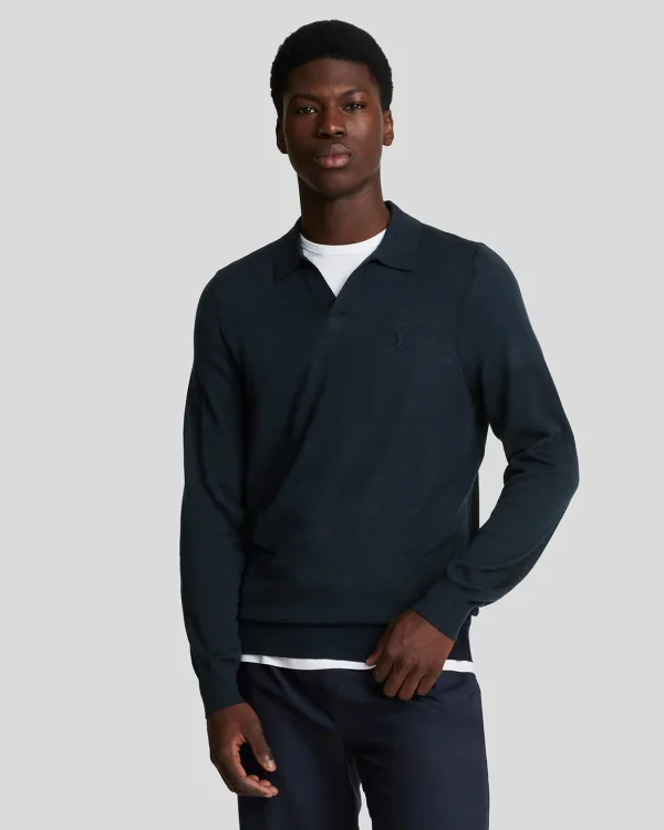 Lyle & Scott Reframed<Tonal Eagle Pullover mit Kragen aus Merino DarkNavy