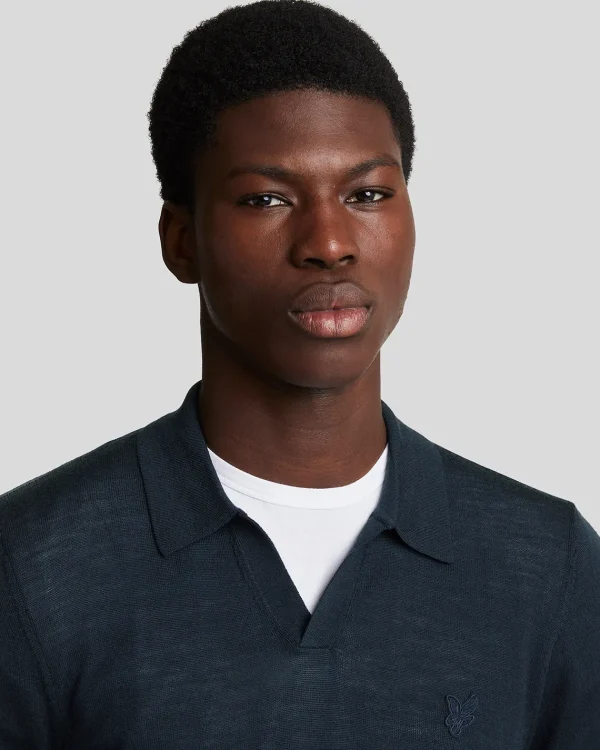 Lyle & Scott Reframed<Tonal Eagle Pullover mit Kragen aus Merino DarkNavy